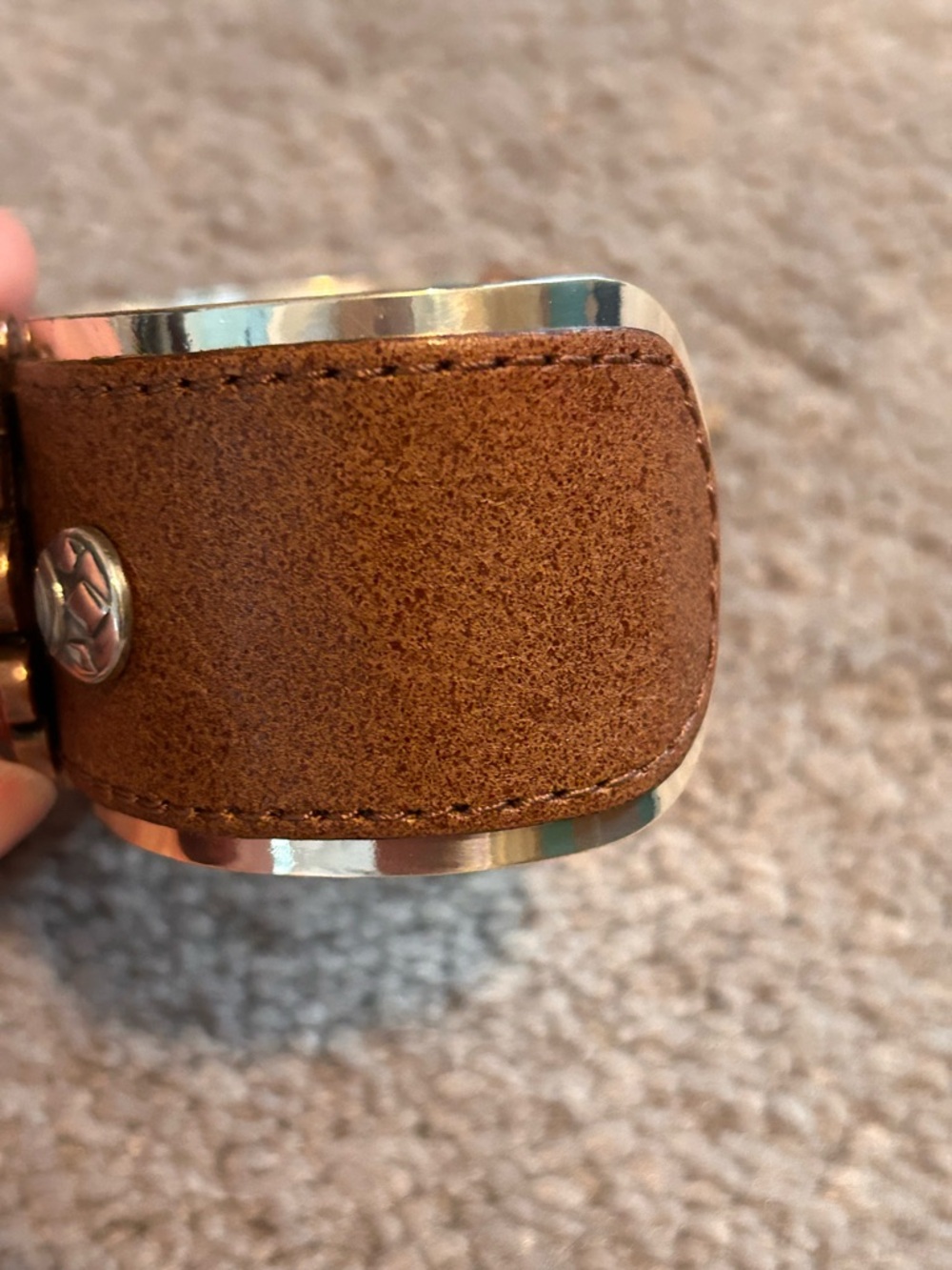 Rare Brighton Boho Flower Cuff Bracelet 💙 Leather, Copper, Blue Sodalite Stone - Picture 11 of 15